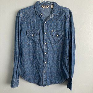 Salt Valley Pearl Snap Blue Shirt Patterned Size XS